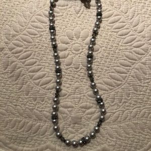 Gray pearls with crystal necklace and earrings set